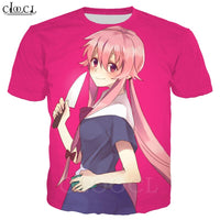 Anime Future Diary T Shirt Men Women Gasai Yuno Cartoon Character Cosplay Short Sleeve Sweatshirt Casual Streetwear Tops T458