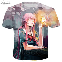 Anime Future Diary T Shirt Men Women Gasai Yuno Cartoon Character Cosplay Short Sleeve Sweatshirt Casual Streetwear Tops T458