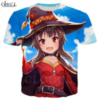 Anime Girl Megumin Konosuba T Shirts 3D Print Men Women Classic Short Sleeve Jogging Sweatshirt Hip Hop Hipster Streetwear Tops