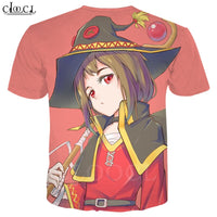 Anime Girl Megumin Konosuba T Shirts 3D Print Men Women Classic Short Sleeve Jogging Sweatshirt Hipster Streetwear Tops T471