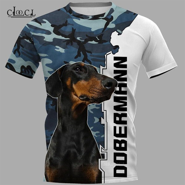 CLOOCL Doberman Dog Camo 3D Printed Mens T Shirt Harajuku Summer Short Sleeve Street Casual Unisex T-shirt Tops Drop Shipping