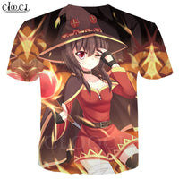 Classic Anime Girl Megumin Konosuba T Shirts 3D Print Men Women Short Sleeve Jogging Sportswear Casual Streetwear Tops T467