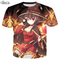 Classic Anime Girl Megumin Konosuba T Shirts 3D Print Men Women Short Sleeve Jogging Sportswear Casual Streetwear Tops T467