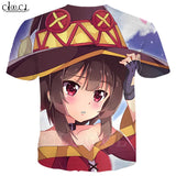 Classic Anime Girl Megumin Konosuba T Shirts 3D Print Men Women Short Sleeve Jogging Sportswear Casual Streetwear Tops T467